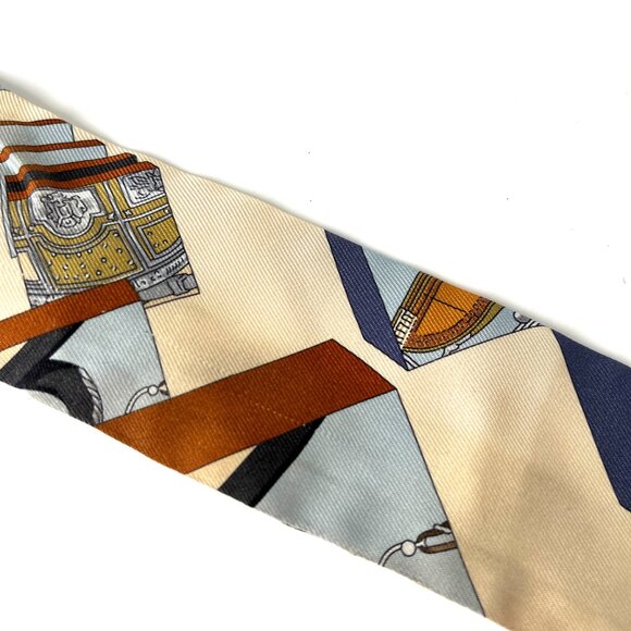 Sold on fashionreloved.com Hermes Springs Springs Blue Print Silk Twilly Scarf - Picture 6 of 12